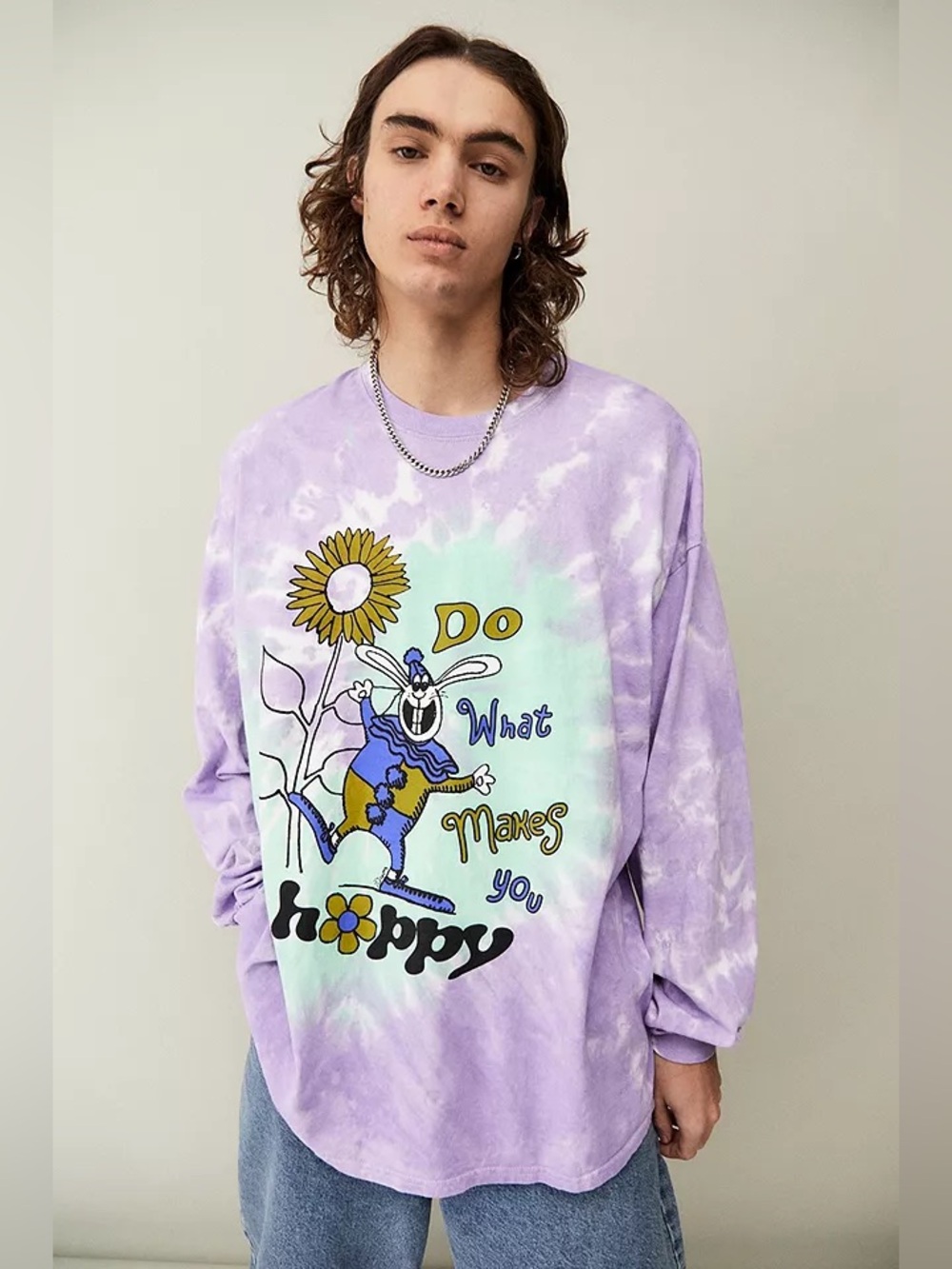 Urban Outfitters Do what makes you happy Tie dye long sleeve top large purple